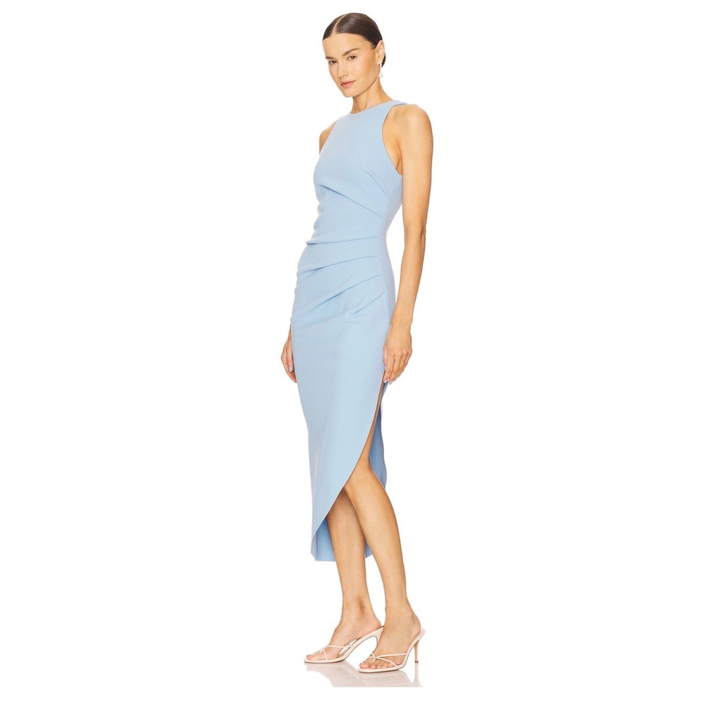MISHA Ida Dress Powder Blue Ruched Midi Sleeveless Cocktail  Womens S - Picture 3 of 9